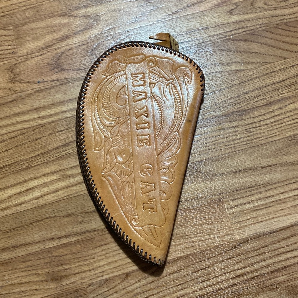 Vintage tooled padded leather gun case MAXIE CAT pistol